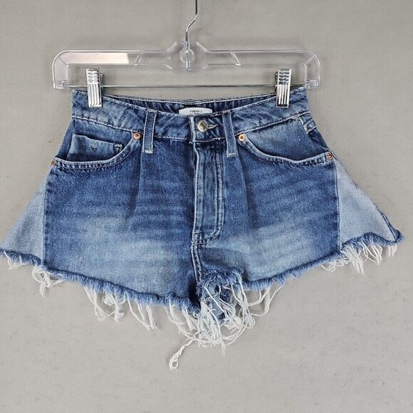 FOREVER 21 Mini Shorts Womens Size 24 Blue Button Fly Cheeky Daisy Dukes Cowgirl - Picture 1 of 11